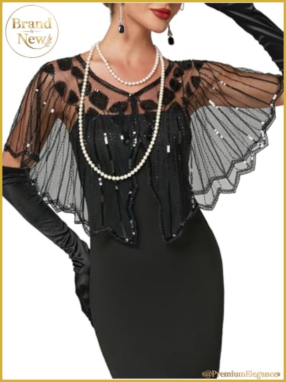 1920s Shawl Wrap Sequin Beaded Flapper Gatsby Evening Cape Sheer